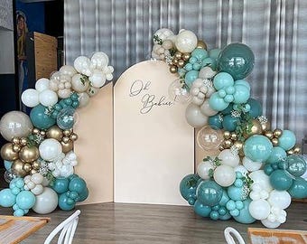 Kit de arco de globos verde azulado: guirnalda turquesa, arena y dorada, 158 piezas