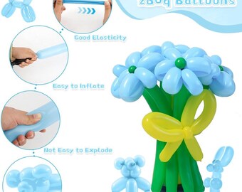 100 globos largos de color azul claro de 260 cm: globos de látex gruesos y giratorios para animales con globos, modelado mágico y decoración para fiestas de baby shower de niños.