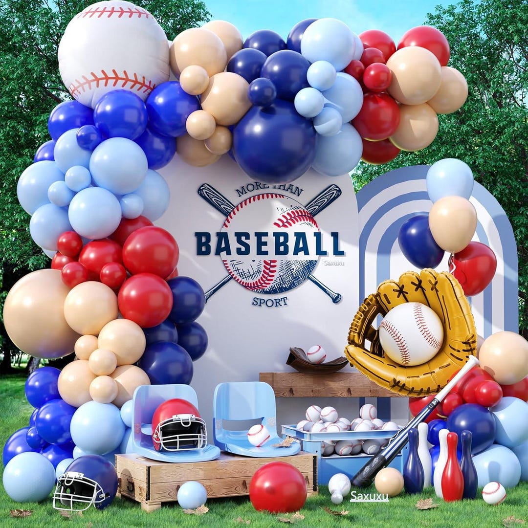 Baseball Balloon Arch Kit: Navy Red Nude Blue Garland With Glove Foil ...