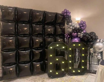 Kit de 50 globos cuadrados de aluminio negro y 80 guirnaldas de globos negros para decoración de fiestas de aniversario, Año Nuevo, cumpleaños, graduación y baby shower.