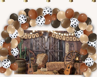 65PCS Western Cowboy Birthday Party Decorations, Cowboy Balloons & Backdrop for Kids Rodeo and Country Theme Parties