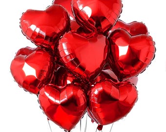 15PCS Red Heart Balloons 18 Inch Foil Heart Shaped Helium Balloons for Valentine’s Day, Wedding & Party Decorations