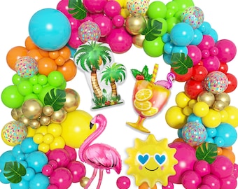168PCS Tropical Balloon Arch Kit for Luau, Hawaiian Aloha Party, Beach, Flamingo, Baby Shower, Wedding & Birthday Decor