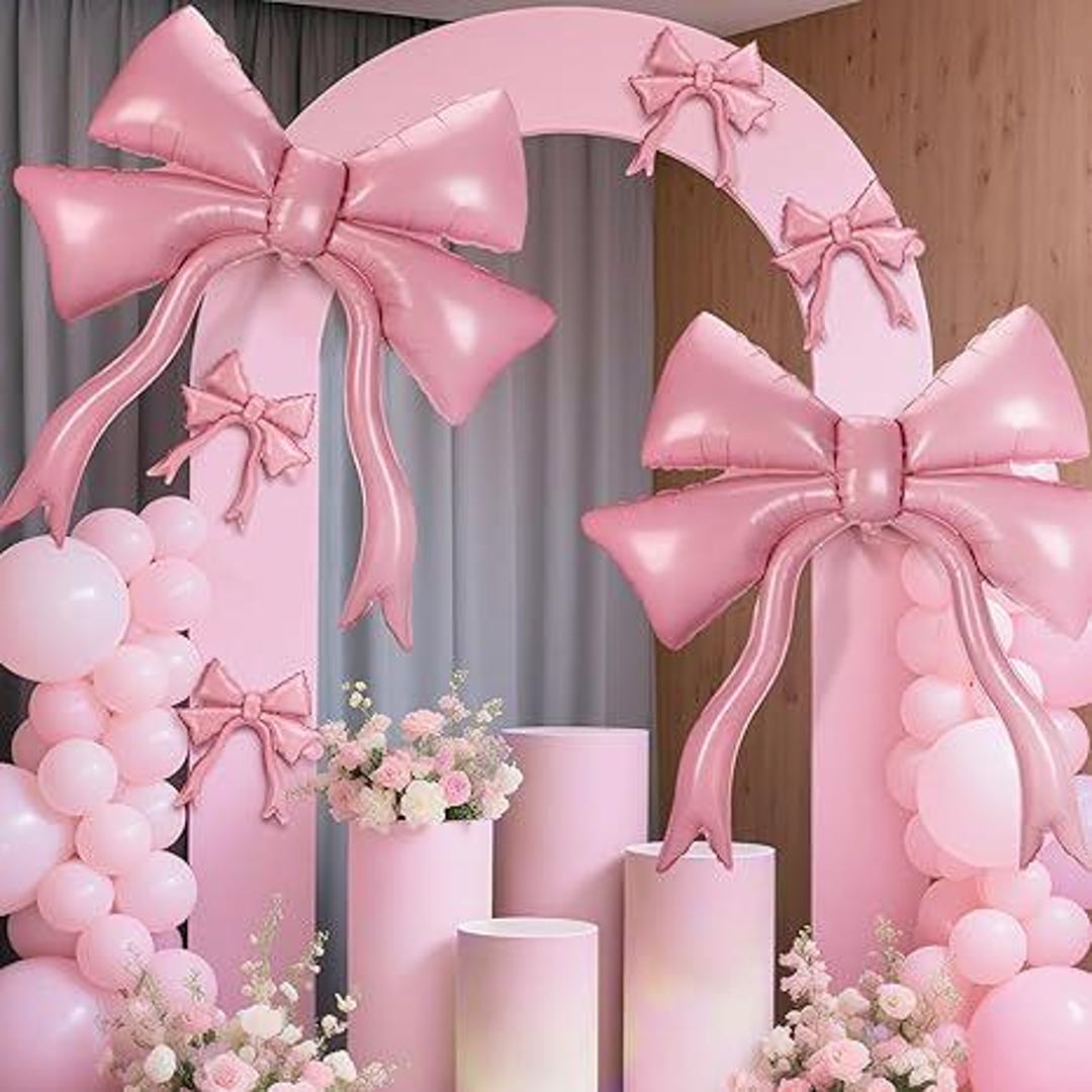 Pink Bow Balloons Party Decor Set Etsy pink-bow-balloons-party-decor-set-etsy