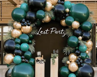 Green Black Gold Balloon Garland Kit - Double Stuffed Emerald and Metallic Gold for Birthday, Graduation, Christmas & Prom Party Supplies.