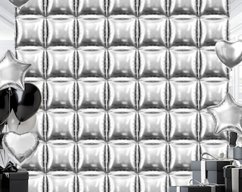 50 Metallic Silver Square Balloons – Reusable Mylar Party Decor