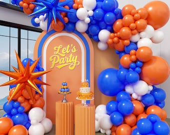 Kit de arco de globos azul rey y naranja: decoración para fiestas de cumpleaños