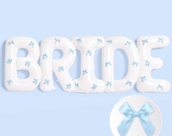 40 Inch White Bride Balloons with Blue Bows XL for Bachelorette, Wedding, Engagement Party & Bridal Photo Booth Decorations