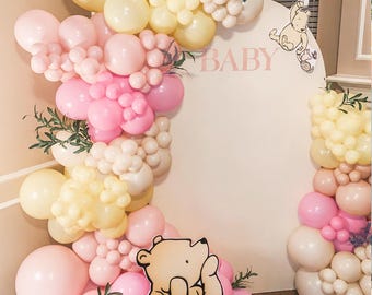 Pink and Yellow Balloon Arch Kit Pastel Baby Pink Macaron Yellow Sand White Balloons for Birthday & Baby Shower Decor