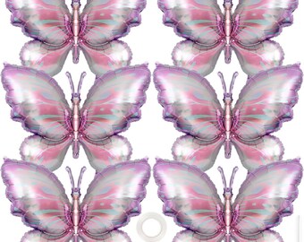 6 Pcs Purple Butterfly Mylar Balloons: Helium Foil Butterflies for Birthday, Wedding, Baby Shower & Party Decor Supplies