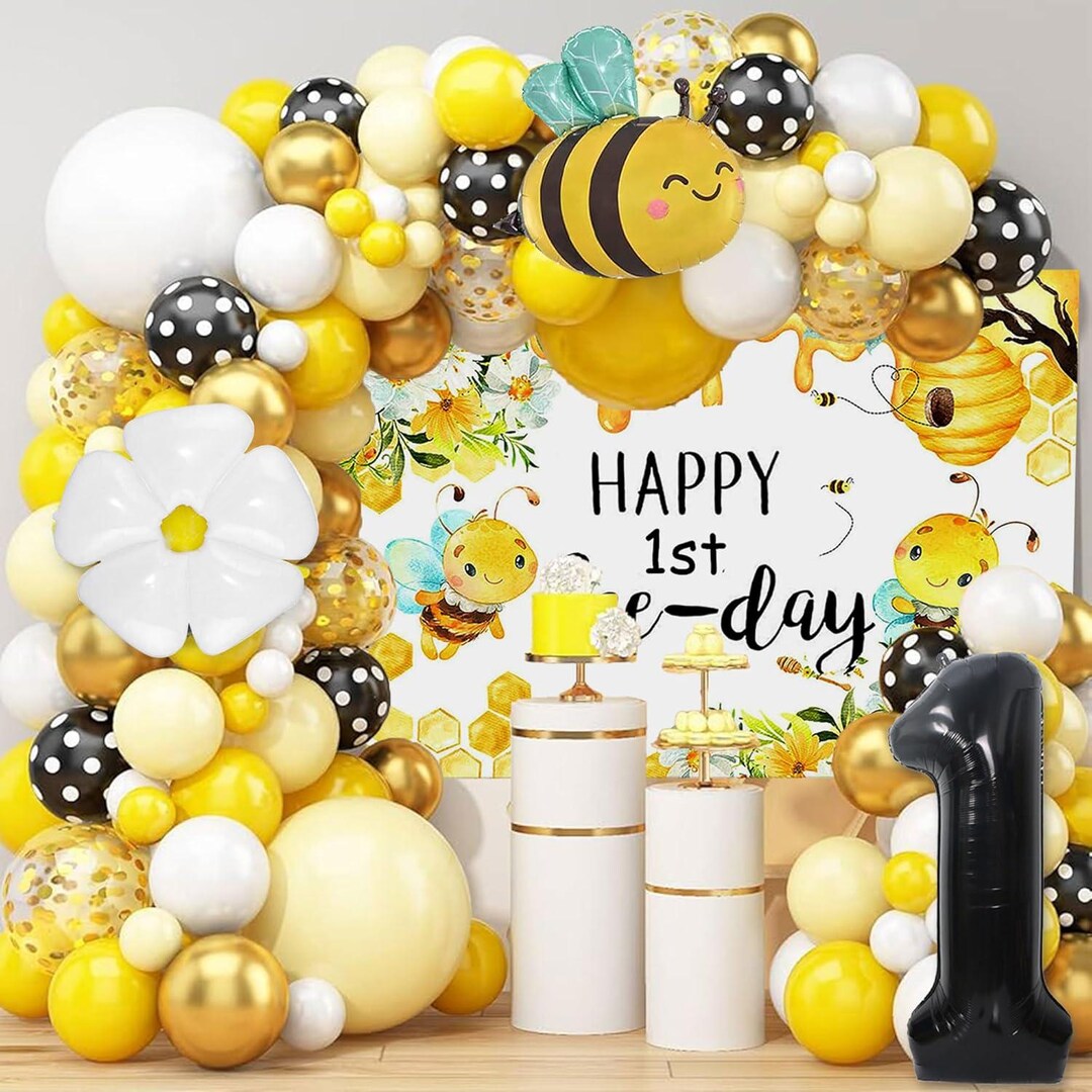Bee Day Backdrop Bumble Bee Balloons and Decor for Boy Girl 1st ...