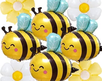 6 globos de 31" con diseño de abeja y margarita. Ideales para fiestas de cumpleaños de verano/primavera, decoraciones y artículos para baby shower.