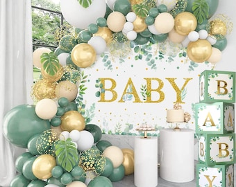 Sage Green Baby Shower Decorations – Balloons, Backdrop & Boxes