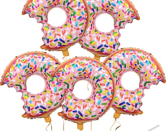 5 globos de donut, decoraciones para fiestas de donuts, globos de Mylar con chispas, globos de dulces, temática de fiesta de cumpleaños, baby shower