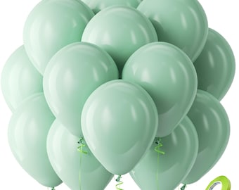Globos de látex verde menta, paquete de 100 unidades, 30 cm (12 pulgadas), verde pastel claro, para helio, ideales para bodas, cumpleaños, graduaciones y fiestas de revelación de género.