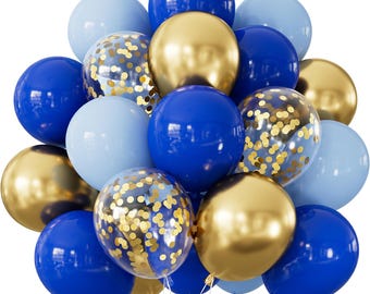 Royal Blue and Gold Confetti Balloons, 24 Piece Set