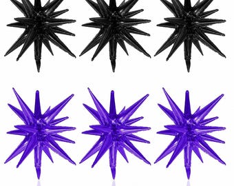 6 globos de aluminio morados y negros en forma de estrella, 56 cm (22 pulgadas), globos grandes con forma de estrella puntiaguda para decoración de fiestas de cumpleaños, graduación y Halloween.