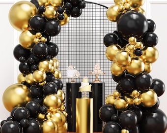 Black and Gold Balloon Garland Arch Kit for Graduation 2026, Birthday, Prom, Retirement, Masquerade Party Decorations