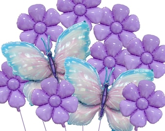 Butterfly Balloons Gradient Purple Colorful Butterfly Foil Balloons Birthday Party Flower Decoration Flower Theme Party Balloon Decoration