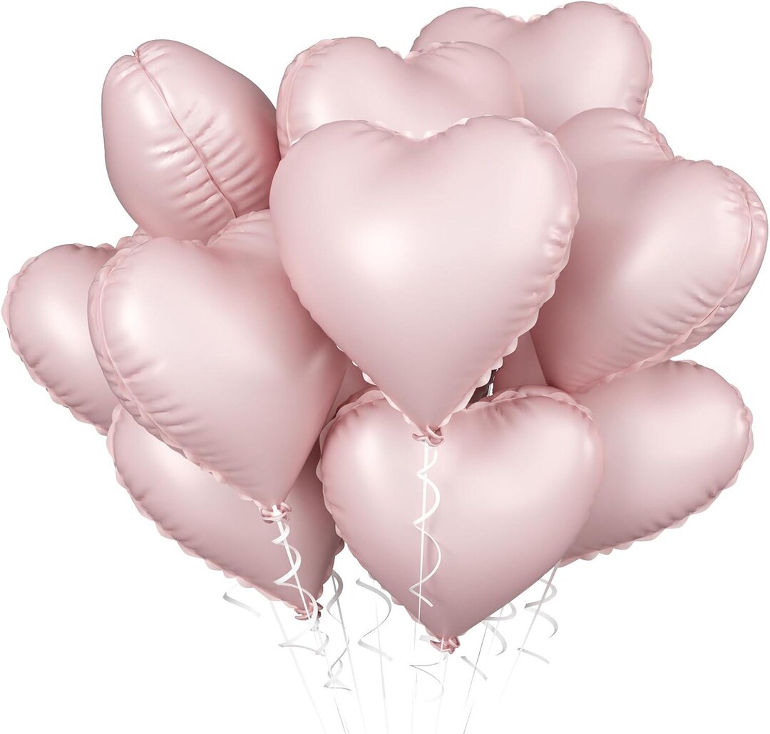 10 Pack 18" Baby Pink Heart Balloons | Pastel Foil Helium Mylar for ...