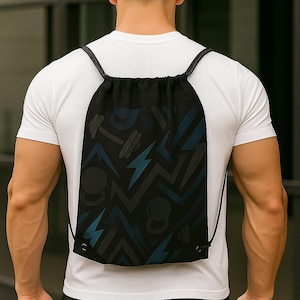 Gym Drawstring Backpack - Lightweight Sports Bag with Fitness Print, Workout Sackpack for Men and Women Athletic Bag for Training and Travel