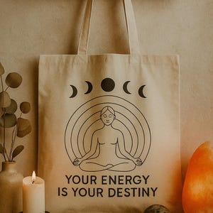 Moon Phase Yoga Tote Bag: Boho Meditation Canvas Shopper, Eco Friendly Bag