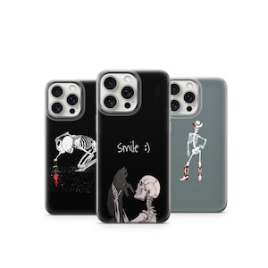 Skeleton and Cat Phone Case  Smile Dark Aesthetic  Cute Goth Cat Lover Cover Girly Phone Case iPhone And Samsung Case Skeleton Phone Case 2
