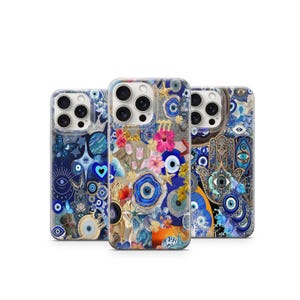 Mystic Evil Eye  Hamsa Phone Case  Boho Spiritual Protection Cover With Cosmic Floral Blue Aesthetic Evil Eye Phone Case 2
