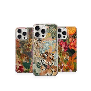 Whimsical Tiger Phone Case Vintage Nature Art with Butterflies Stars Flowers iPhone & Samsung Cover Tiger Phone Case 3