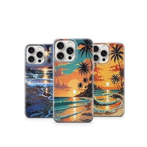Tropical Sunset Beach Phone Case  Vibrant Ocean Waves & Palm Trees Summer Coastal Vibes Cover Sunset Phone Case 2