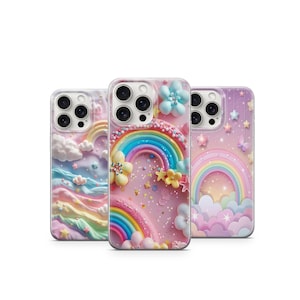 Cute Rainbow Stars Phone Case  Kawaii Pastel Cloud Sky Design  Soft Aesthetic iPhone And Samsung Cover Cute Rainbow Phone Case 2