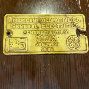 Amerikanskt lokomotivföretag ALCOE GE 1952 Byggarskylt #79519
