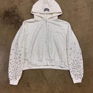 Rhinestone Zip Hoodie | Crystal Studded Festival Hoodie | Bling Oversized Sweatshirt | Sparkle Zip-Up Unisex Streetwear