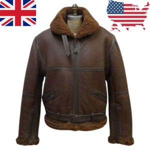 Handmade Men&#39;s B3 RAF Aviator Shearling Bomber Jacket | Real Sheepskin Leather Flight Pilot Coat | WWII Vintage Warm Winter Fur Lined Jacket