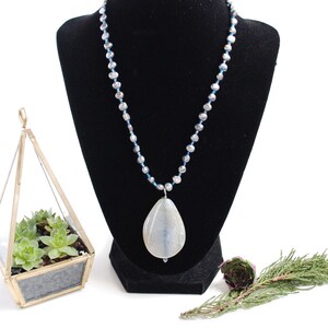 Large Crackle Quartz Pendant Necklace w/ Freshwater Pearls