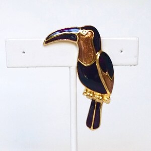 Purple and Gold Toucan Brooch - Pin - Rhinestone - Vintage - Bird - Rainforest