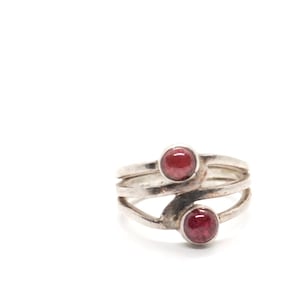 Sterling Statement Ring with Ruby Glass Cabochons - Brutalist - Vintage - Boho - Jewellry - Size 6