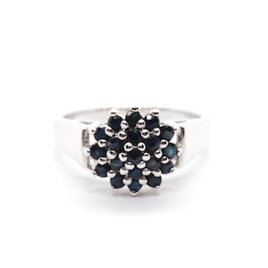 Sapphire Cluster Ring - Sterling Silver - Statement Jewelry - Cocktail Navy Blue - September Birthstone - Multi-Stone - Gemstone - SZ 7 3/4