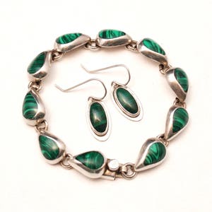 Prachtige Teardrop Malachiet & Sterling armband en oorbellen - Tennis Bracelet - Silver - Green - bengelen
