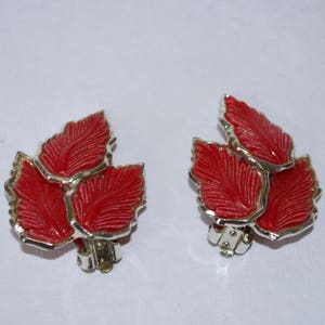 Red Leaf Earrings Clip-On Earrings Mid Century image 1