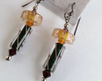 Fancy Blown Glass Dangle Earrings - Holiday - Bead - Handmade