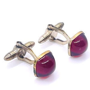 Vintage Ruby Resin Cabochon Cuff Links - Square Bezel Setting