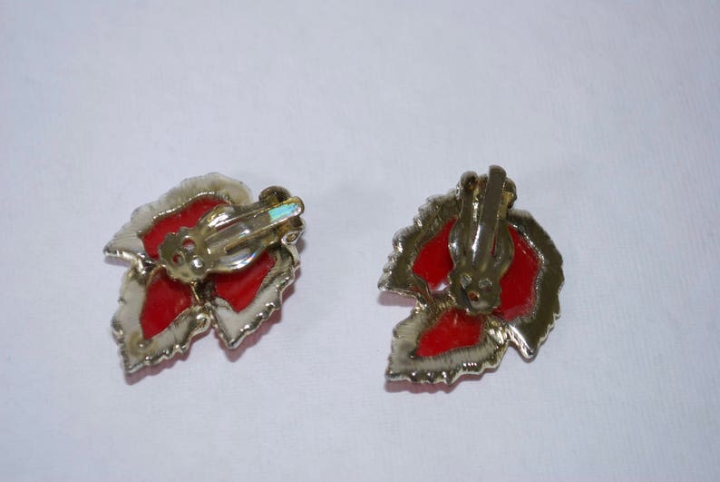 Red Leaf Earrings Clip-On Earrings Mid Century image 2