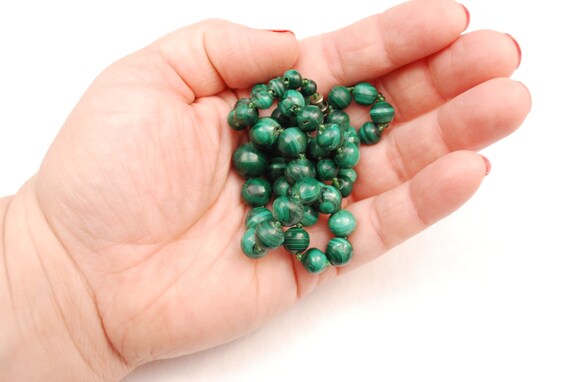 Vintage Green Malachite Beaded Necklace - Genuine… - image 8