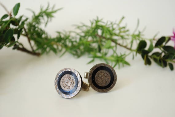 Mexican Sterling & Enamel Cufflinks - For Him - G… - image 2