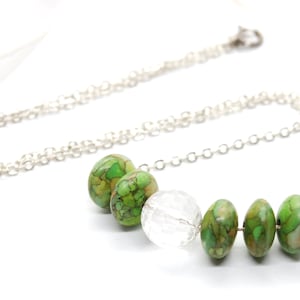 Turquesa verde y bola de cristal - Collar de plata - Piedras semipreciosas - Hecho a mano - Vintage