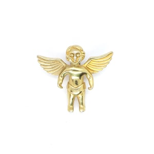 Vintage Gold Winged Cherub - Angel Pendant - Figurine - GOLD PLATED Stainless Steel