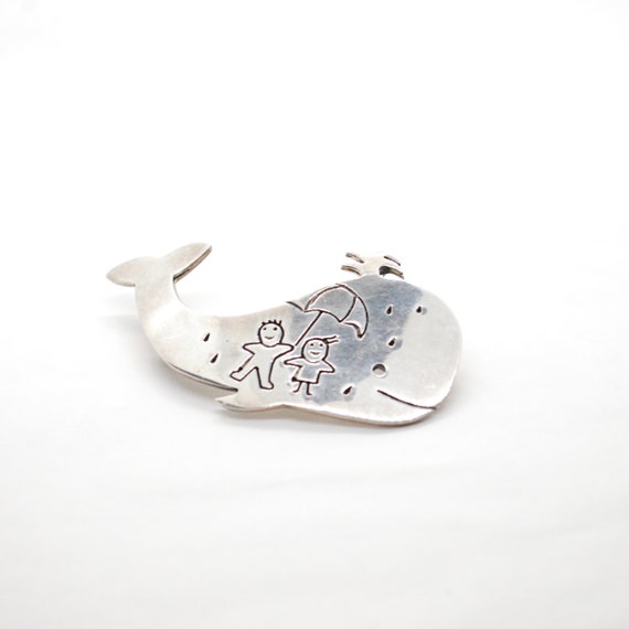 Vintage Whale Pin - Sterling Silver - Brooch - Um… - image 5