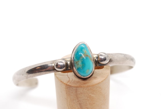 Turquoise & Sterling Silver Cuff Bracelet - Raw G… - image 8