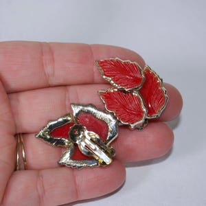 Red Leaf Earrings Clip-On Earrings Mid Century image 3